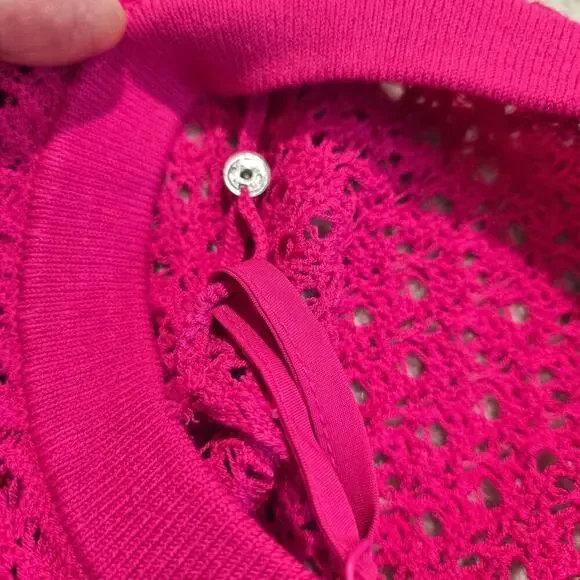 Banana Republic Fuschia Pink Open Knit Sweater Dress with Underslip Size M - Picture 11 of 12